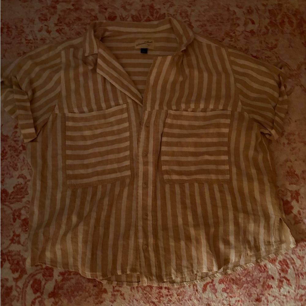 Universal Standard Tan Striped Button Down Shirt
